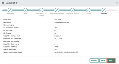 VSX Configuration Summary